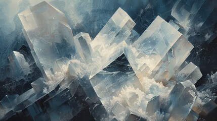 Digital art of blue crystal structures with intricate detail and frosty texture, conveying a cold and mysterious ambiance. - obrazy, fototapety, plakaty