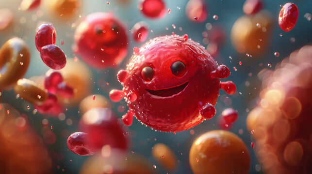 A cheery red cell amid oxygen molecules