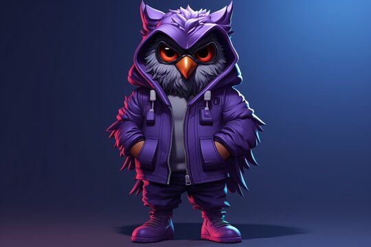 a cartoon of an owl wearing a purple jacket