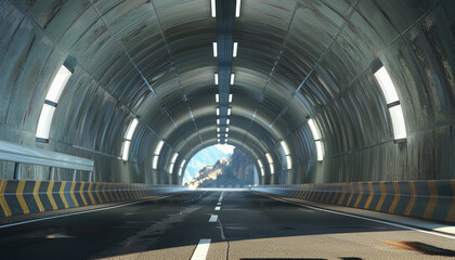 3D Rendering of Architectural Tunnel on Highway with Empty Asphalt Road