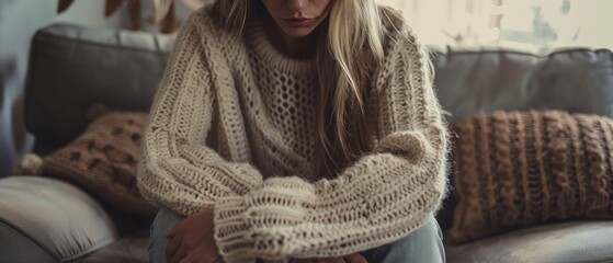 Itchy sweater gift, cozy room ambiance, medium shot, uncomfortable wardrobe addition , Prime Lenses