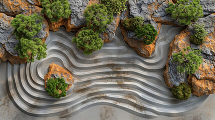 Bonsai Garden with Cascading Rocks