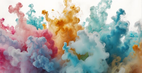 Abstract waves of colored smoke pastel colors, white background, colorful smoke abstraction