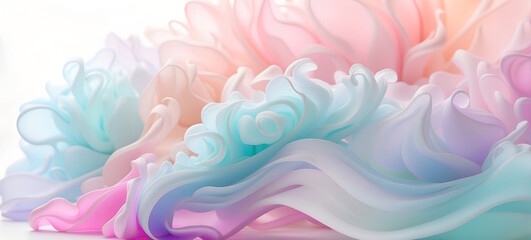Abstract waves of colored smoke pastel colors, white background, colorful smoke abstraction