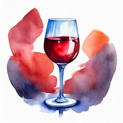 Watercolor illustration of glass of wine on white background. Tasty beverage. Delicious alcoholic drink.