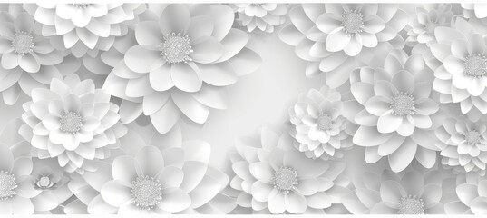 3d white geometric floral leaves wall tiles texture background banner for panoramic display