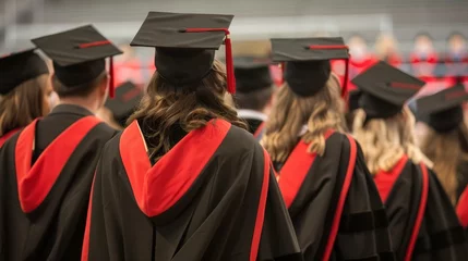 Fotobehang Students graduation gown and cap standing together © Media Srock