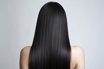 Rearview of a young Asian woman with long silky black hair - obrazy, fototapety, plakaty