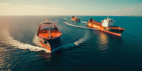 Oil tankers transporting oil by sea. For trade with the whole world . Generative AI