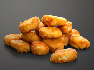  Pile of Chicken nuggets isolated on grey background