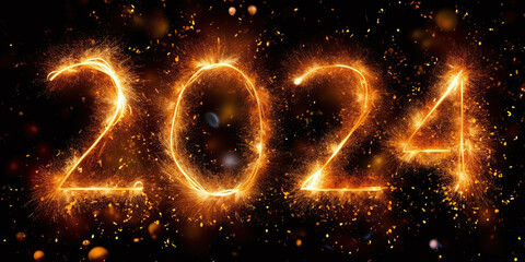 Happy New Year 2024 sparkles banner