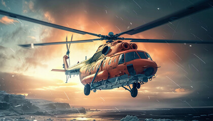 Landing Rescue Helicopter: Rescue and Emergency Concept - obrazy, fototapety, plakaty