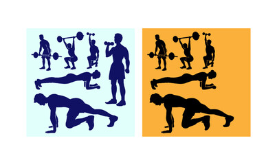 fitness girl and man silhouettes, black, blue, vector, design, illustration, symbol, icon, silhouette, art, man, women,