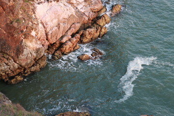Top view of rock and sea. sea and wave on the top view