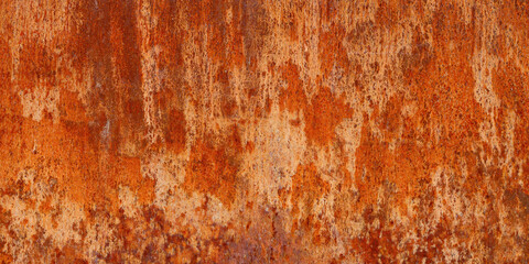 Panorama of grunge rusted metal texture, rust and oxidized metal background. Old metal iron panel