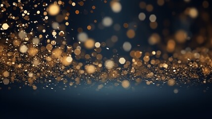 abstract background featuring gold and dark blue particles. Christmas Golden light particles bokeh against a background of navy blue. Texture of gold foil. Vacation idea Illustrations .