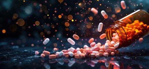 Health essentials: tablets, pills, and medicine providing diverse options for wellness and medical care, pharmaceutical for daily health needs and well-being. - obrazy, fototapety, plakaty