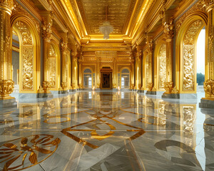 indoor view of gold marble interior of the royal golden palace