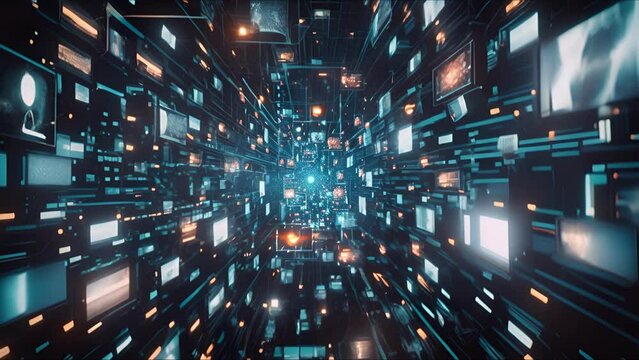 Abstract AI-generated background with digital shapes, futuristic elements and patterns. Concept of future technologies and artificial intelligence.