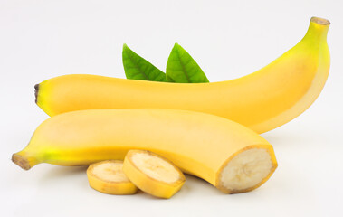 Banana and slices isolated on a white background