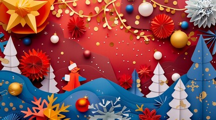 Fototapeta na wymiar A festive paper art background, adorned with festive motifs and decorative elements perfect for celebratory occasions.