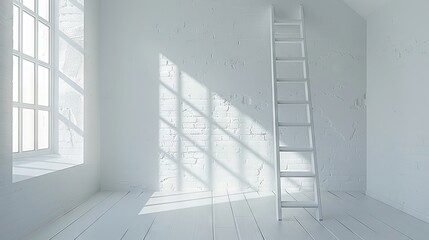 Ladder in a white room prepared for a refreshing paint makeover