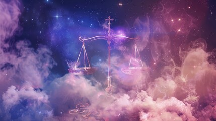 Image of the star sign Libra on a smoke cloud.