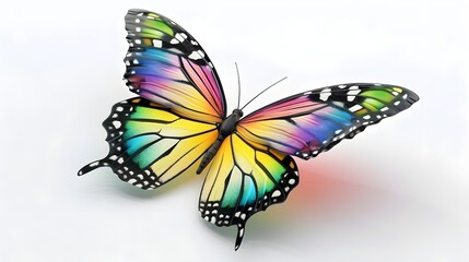 Beautiful colorful butterfly on white background, top view.