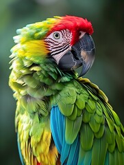 Beautiful colorful parrot, full body shot against a tropical background with bokeh