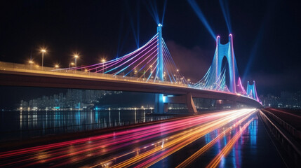 Night view of the bridge over the Yangtze River in China