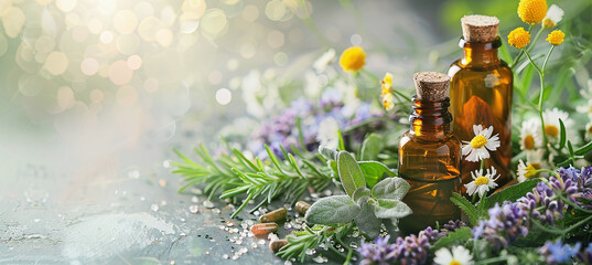 Medicinal herbs and alternative medicine tinctures - obrazy, fototapety, plakaty
