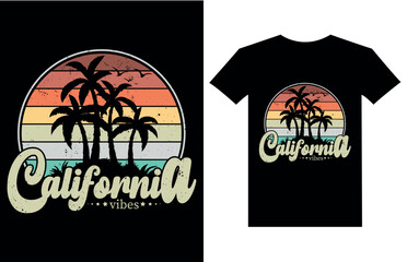 California vibes retro vintage style t shirt design surfing shirt illustration