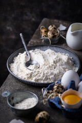 Baking ingredients with flour and eggs
