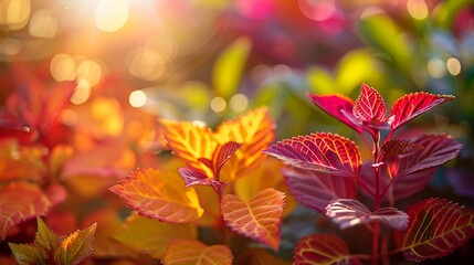 Close-up of vibrant garden foliage in early morning light