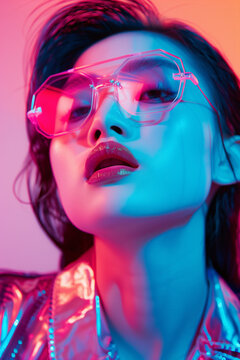 Photograph of a young chinese model girl with fashion sunglasses.