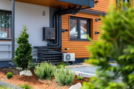 A photo of a ground source heat pump system a sustainable and efficient way to heat homes using renewable geothermal energy. Concept Geothermal Energy, Ground Source Heat Pump System