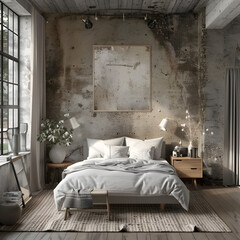 Scandinavian interior design of modern bedroom. 3d render.