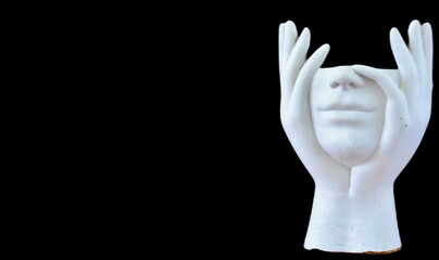 white plaster figurine without a head on the white background - obrazy, fototapety, plakaty
