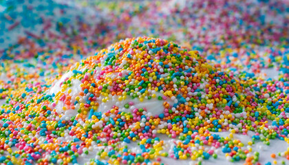 Fototapeta na wymiar cupcakes with sprinkles, Delicious Cupcake with Rainbow Sprinkles, Frosted Cupcake on a Bed of Colorful Sprinkles, Sweet Cupcake with Rainbow Sprinkles, generative ai