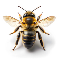 Bee close-up, isolated on a white background.