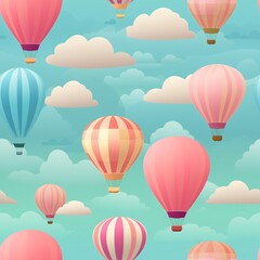 A cluster of pastel-colored hot air balloons - Perfectly repeating background pattern for your designs