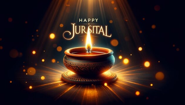 Happy jur sital background with a traditional oil lamp and bokeh lights.