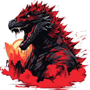 Godzilla Red and Black, Urban Silhouette Illustration vector art