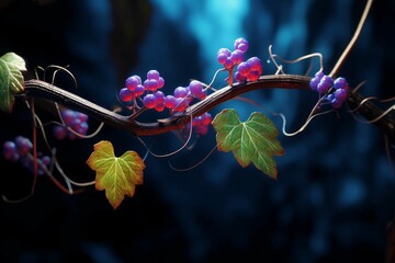 A closeup of a vine, with its delicate tendrils and vibrant colors