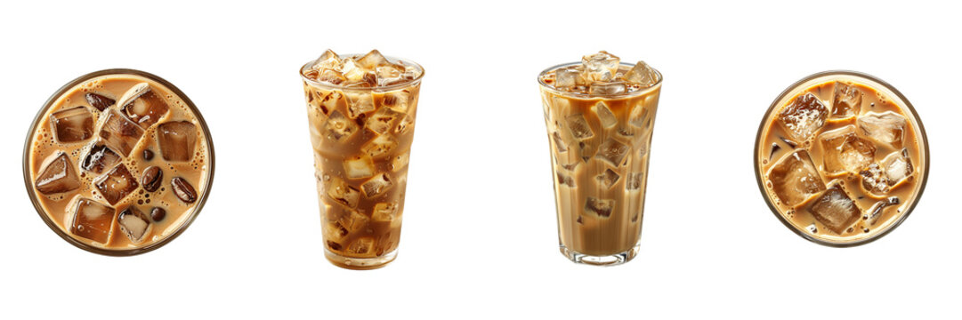 Set of iced coffee top view on transparent background Remove png