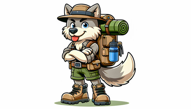 a summer holidays cartoon character hiker guide campground survival icon holiday hiking camping adventure journey hike backpack exploring tourist recreation outdoor vacation travel nature outdoors