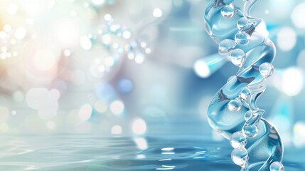 A closeup of the dna chain from pure water. Creative concept for moisturizing cosmetics, hyaluronic acid, intensive hydration wallpaper. 3d render imitation.