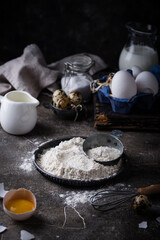 Baking ingredients with flour and eggs