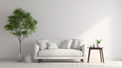 Fototapeta na wymiar 3D render white living room with sofa and side table