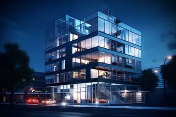 a building with glass walls and windows - obrazy, fototapety, plakaty